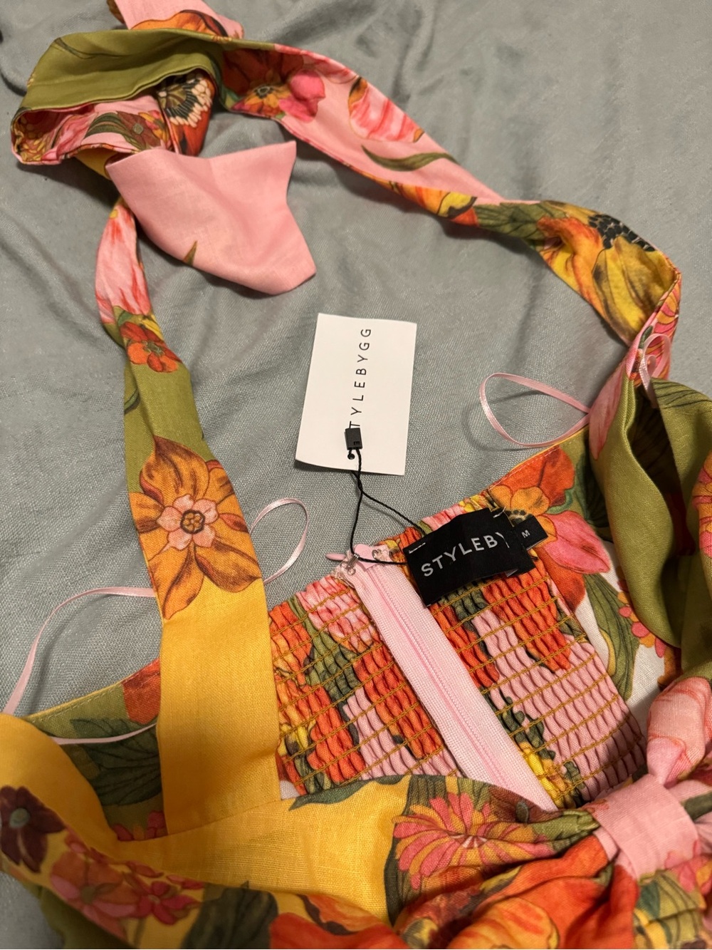 Floral Linen Resort Mini Halter Tie Dress (small) - Picture 9 of 12